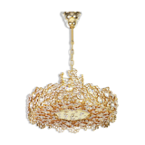 Golden brass chandelier with crystal glass inlays by Palwa, Germany, 1970s.