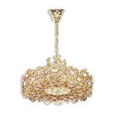 Golden brass chandelier with crystal glass inlays by Palwa, Germany, 1970s.