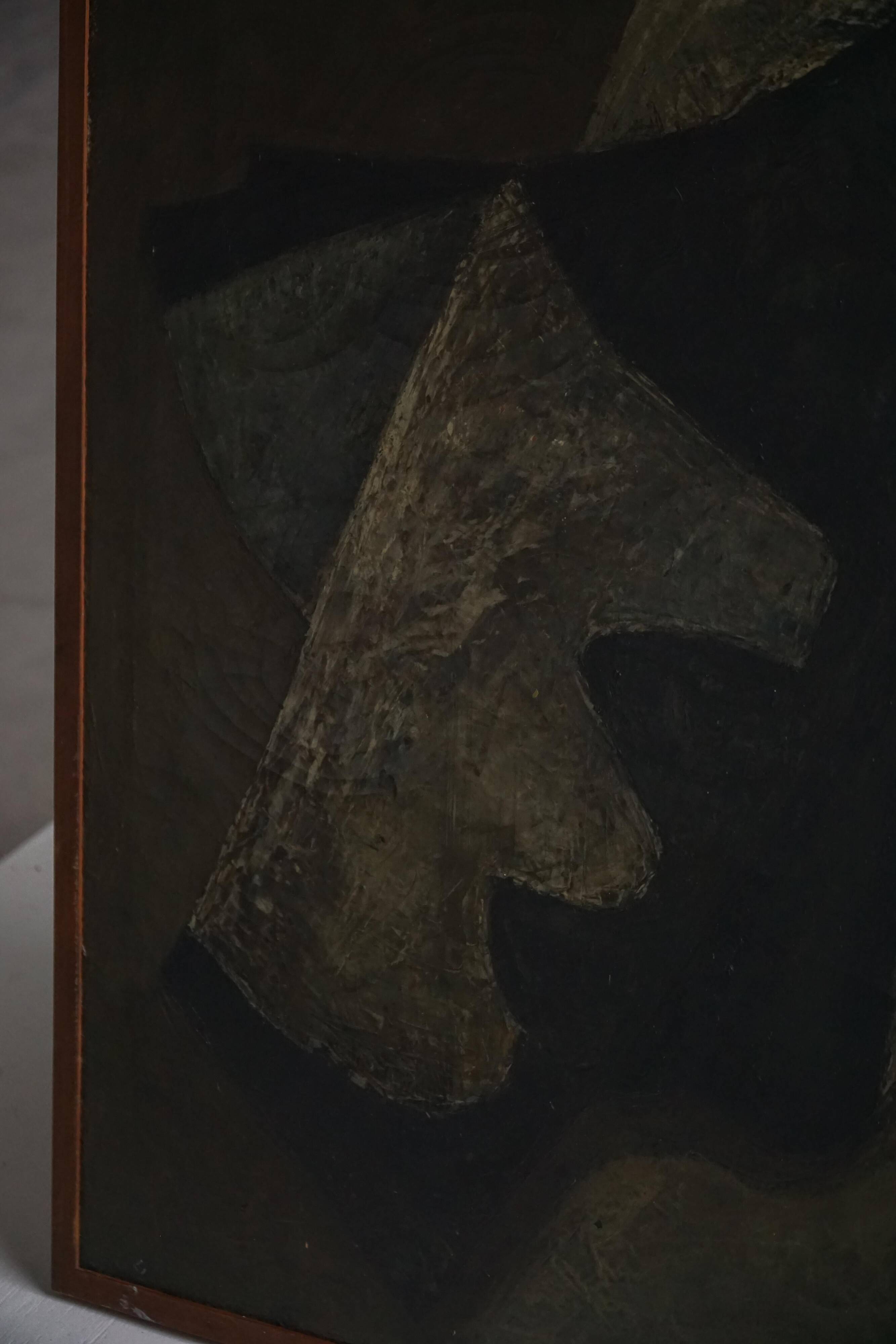 Mid-century pastel oil abstract painting, Danish artist, patinated wooden frame.