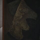 Mid-century pastel oil abstract painting, Danish artist, patinated wooden frame.