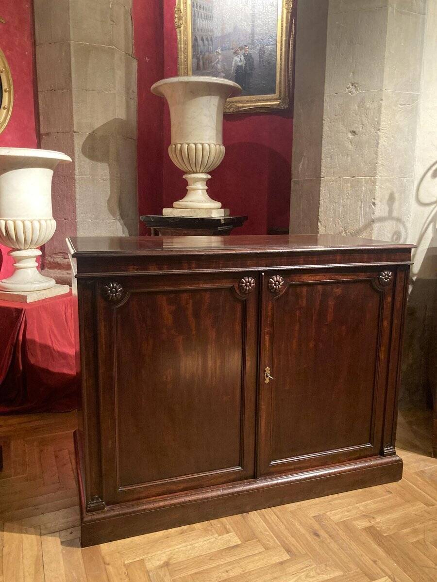 19th Century Italian Empire Mahogany Commode 2-Doors Cabinet