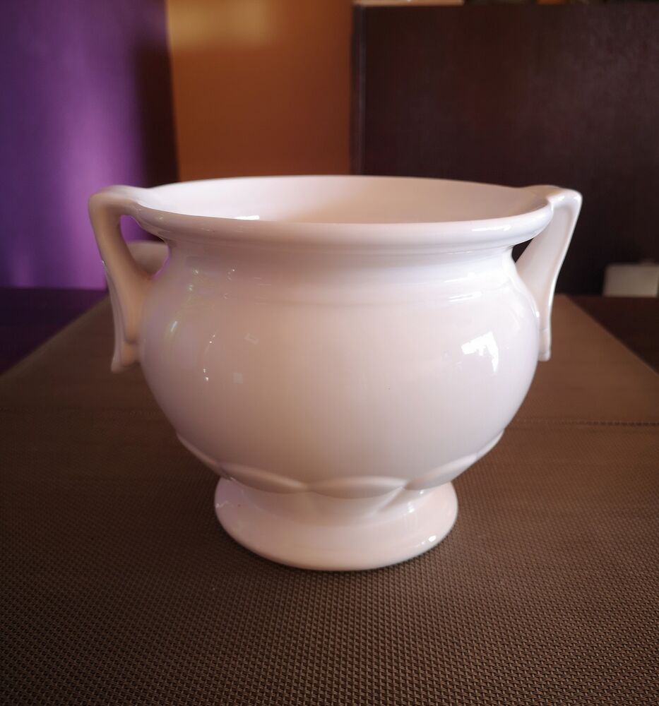 Pot / cover pot in glazed white ceramic - 1950s