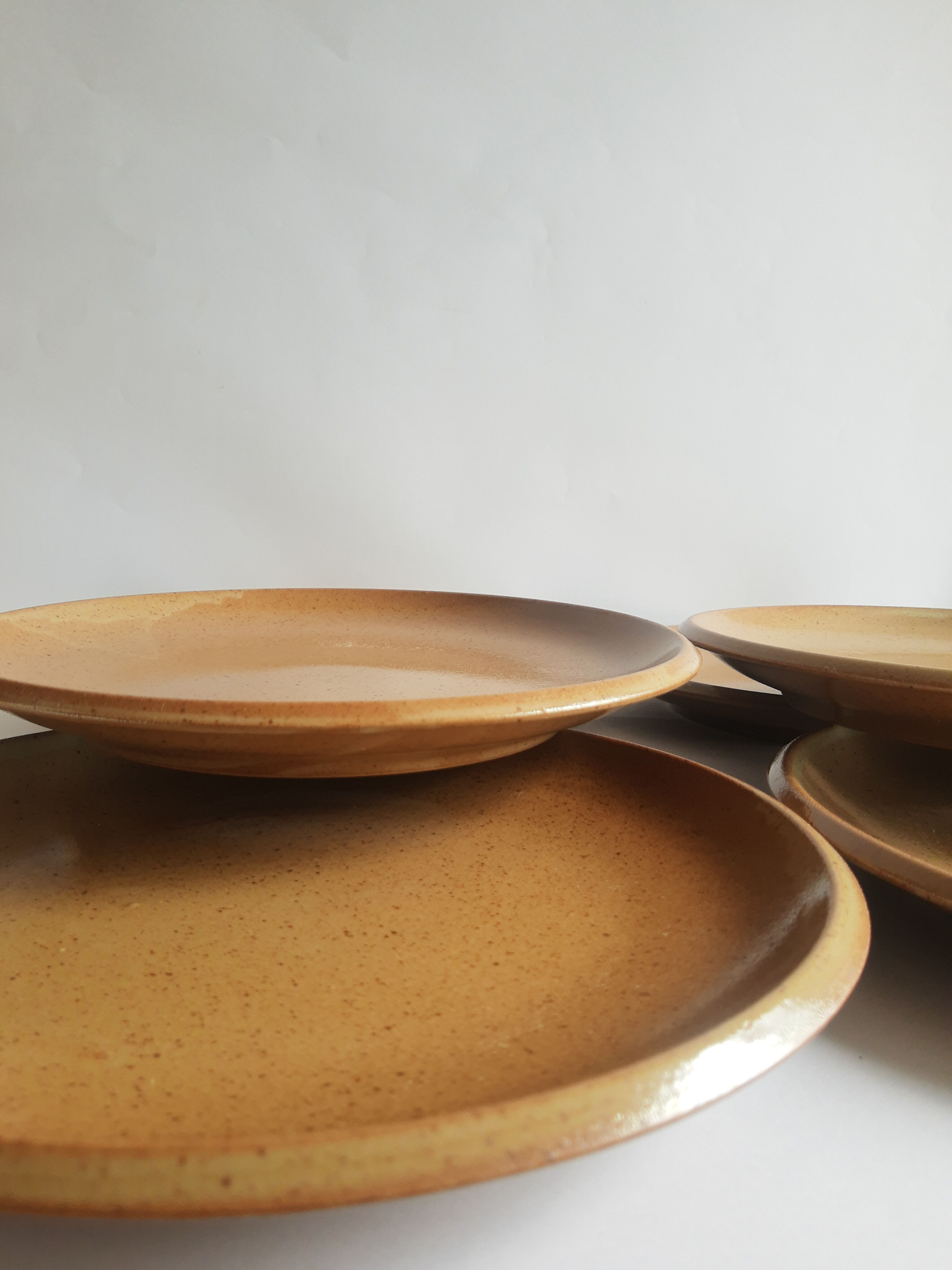 Set of 6 flat plates in Brenne stoneware from France vintage