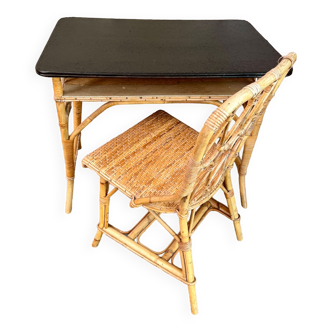 Rattan desk and chair set