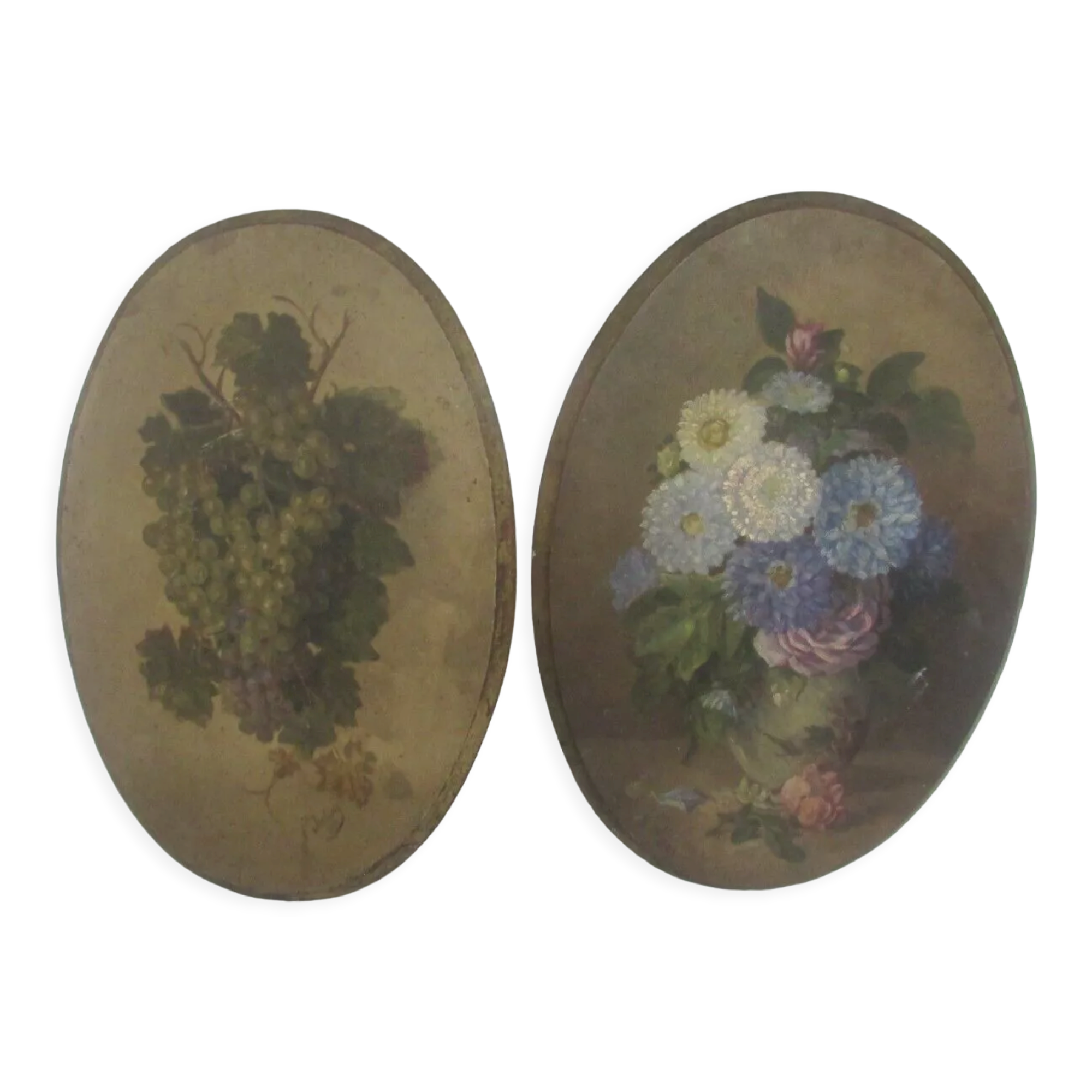 Paire de médaillons nature morte XlXe siècle