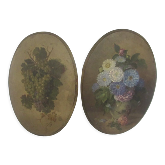 Pair of medallions still life XlXth century