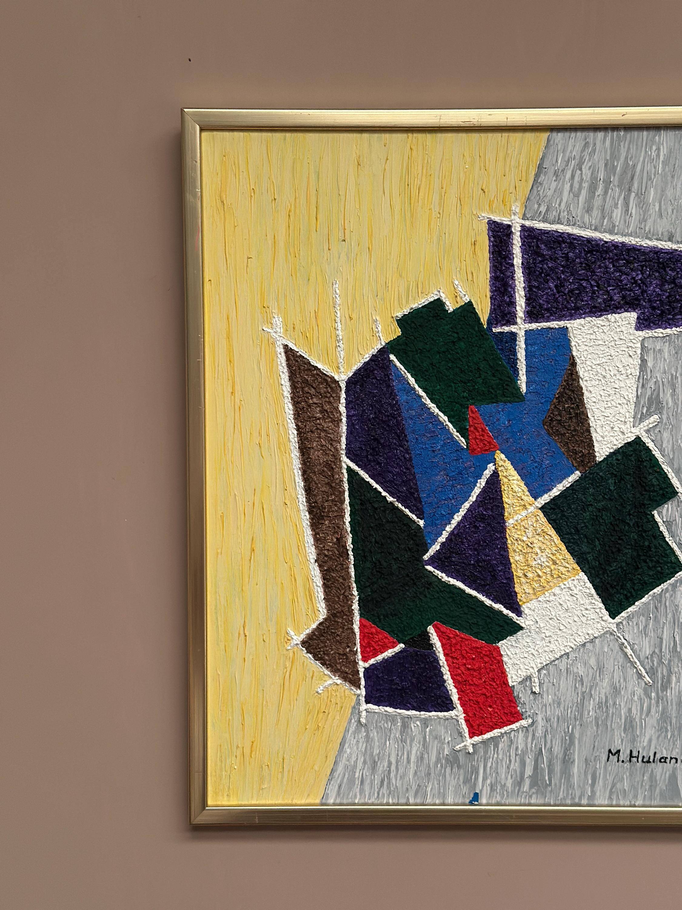 Huile sur toile originale suédoise – « Composition abstraite III » par M. Hulander