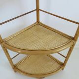 Corner shelf in bamboo rattan 60s 70s