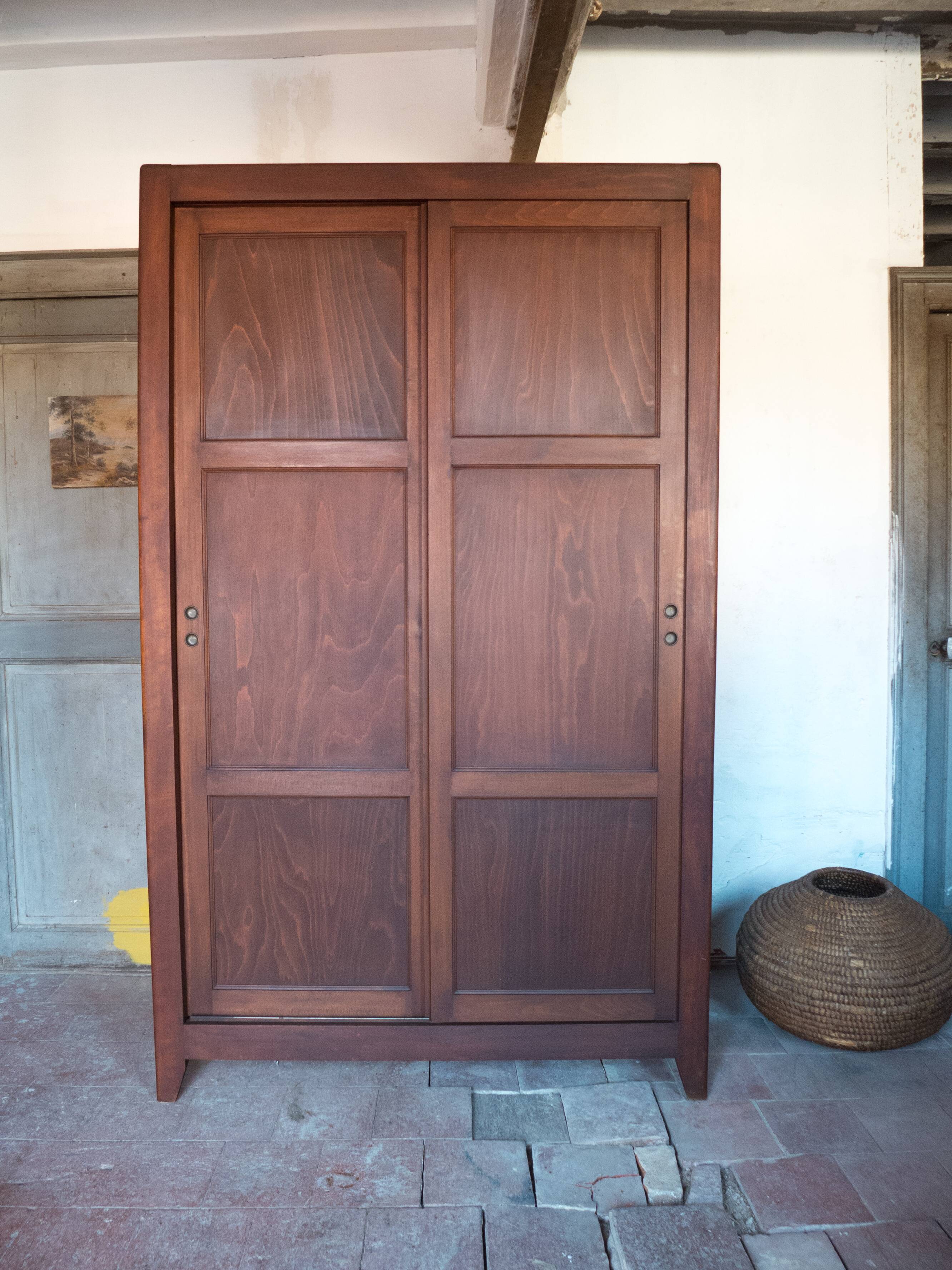 Armoire bois portes coulissantes, armoire bois, meuble de rangement vintage