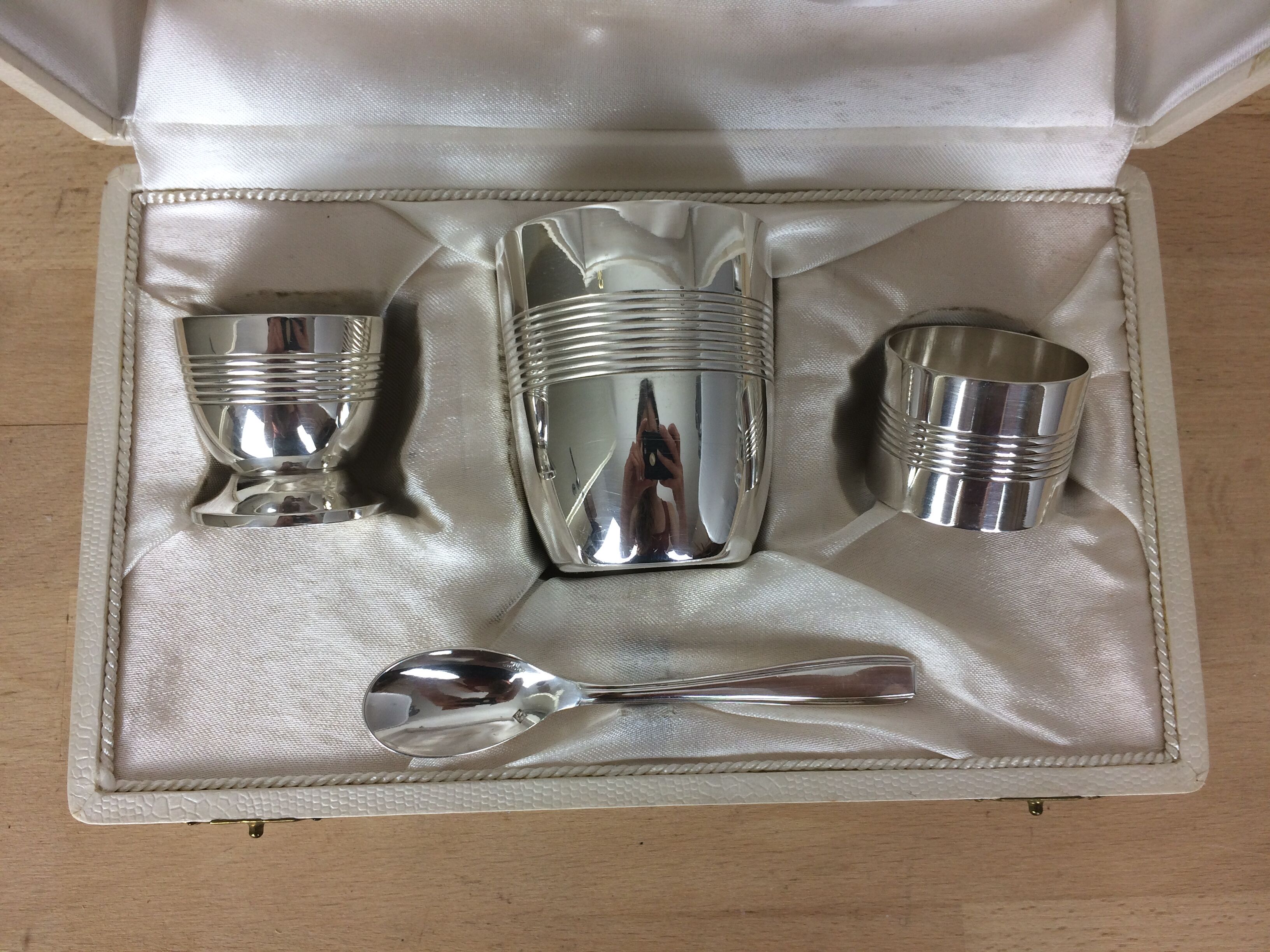 Silver metal Ercuis box, birth or baptism