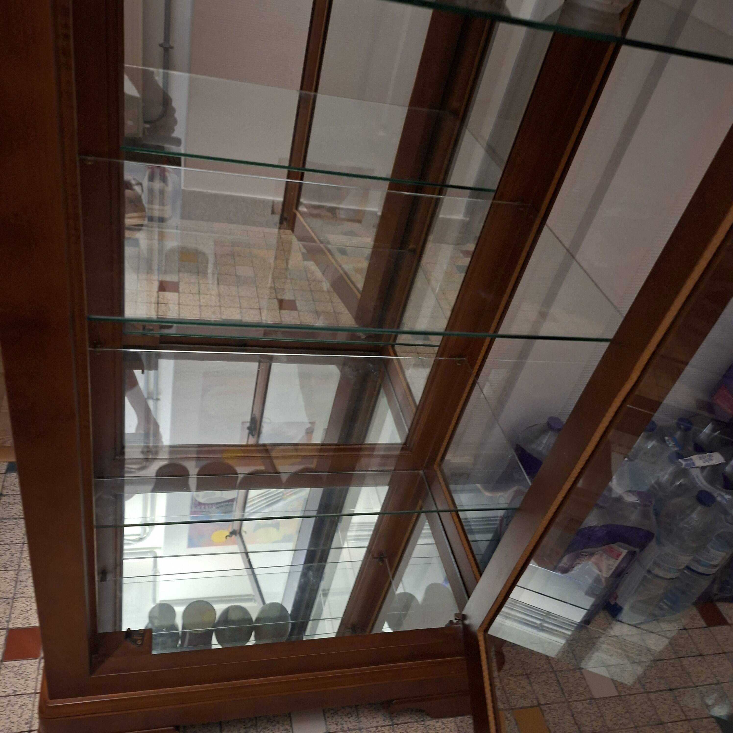 Vitrine merisier verre biseauté miroirs