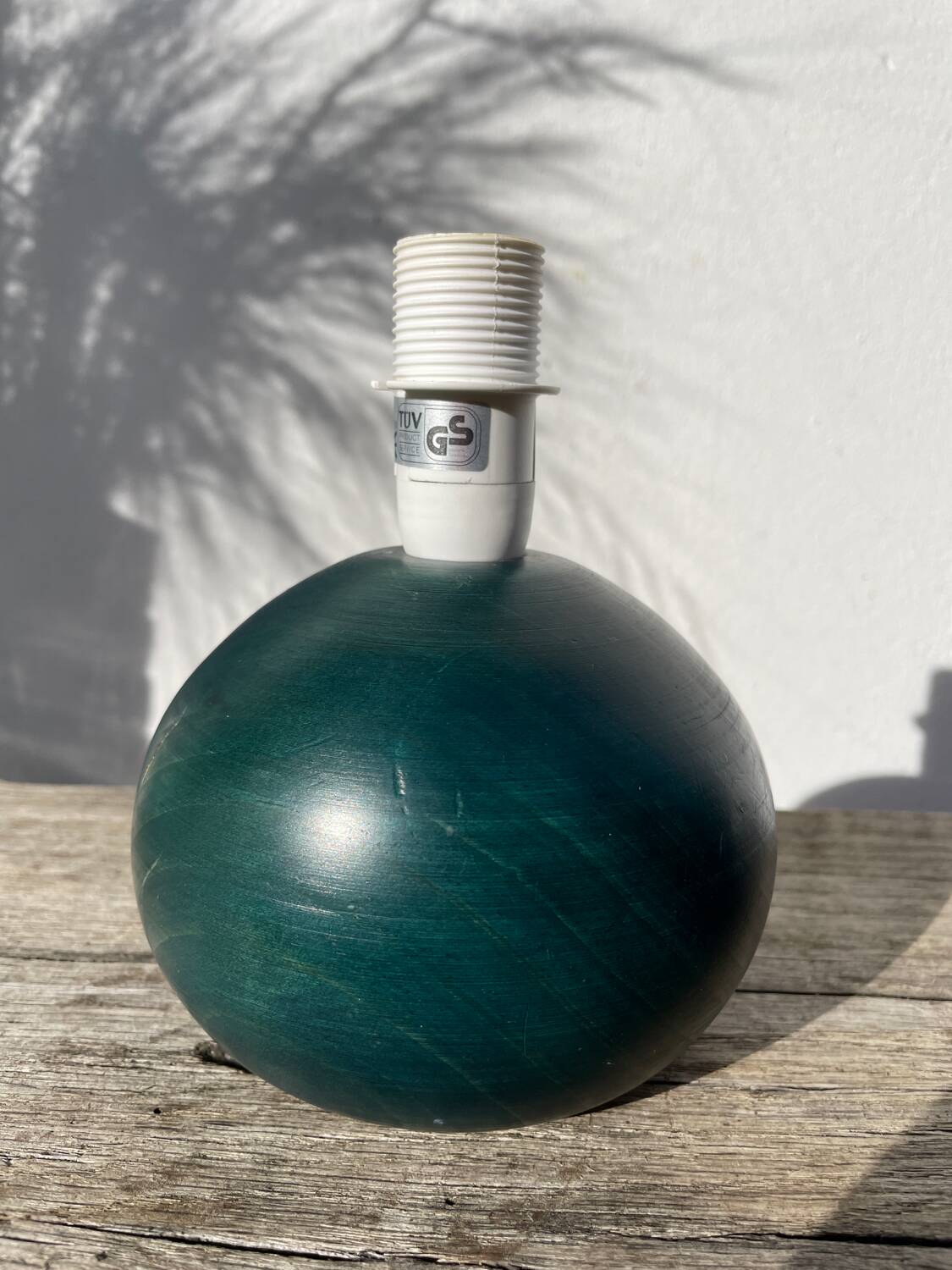 Wooden lamp base, ball-shaped, painted dark green, 1980