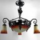 Wrought iron and glass paste chandelier, Art Deco, Muller Freres, Circa 1920