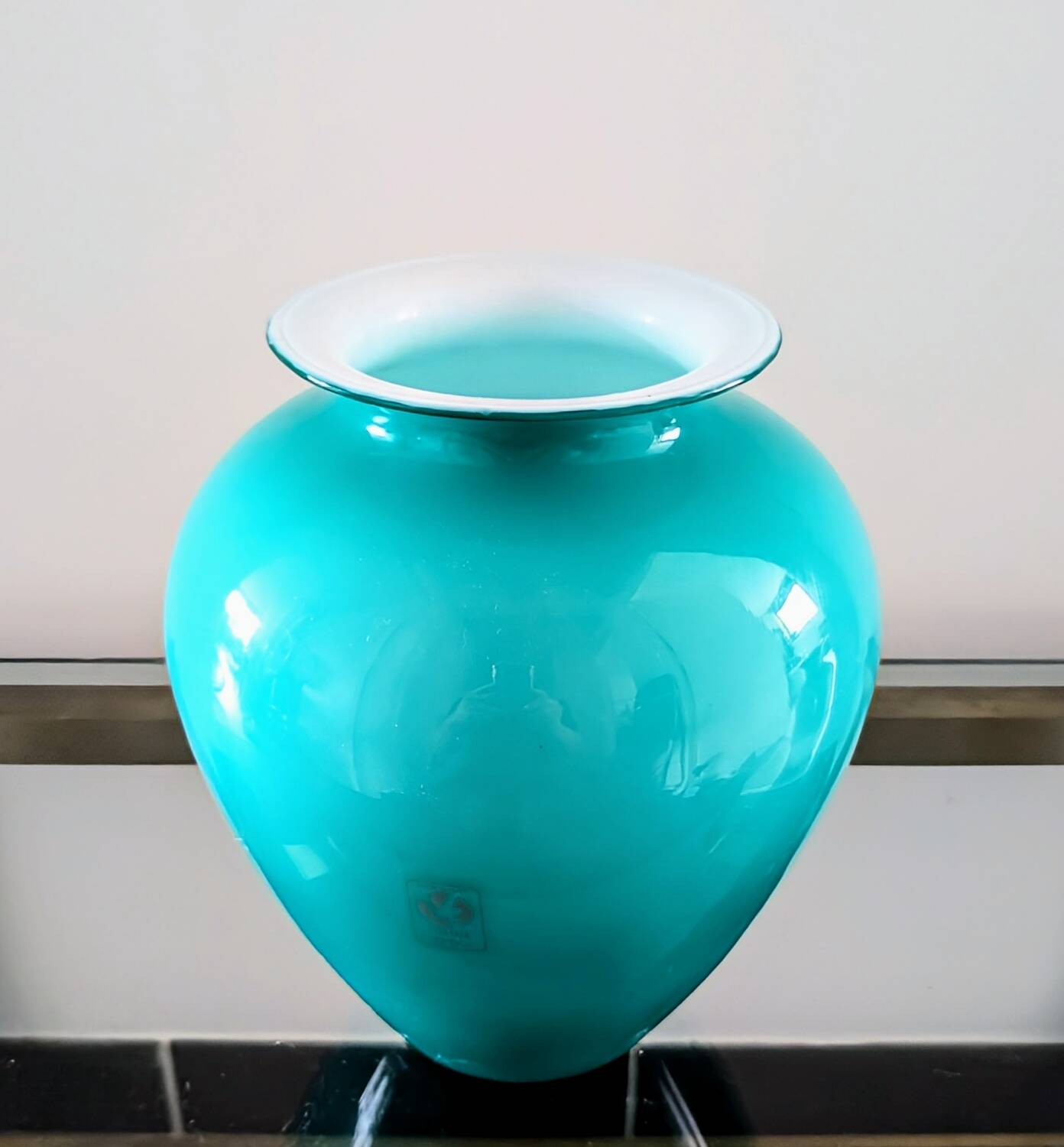 Vase vintage italien en verre turquoise