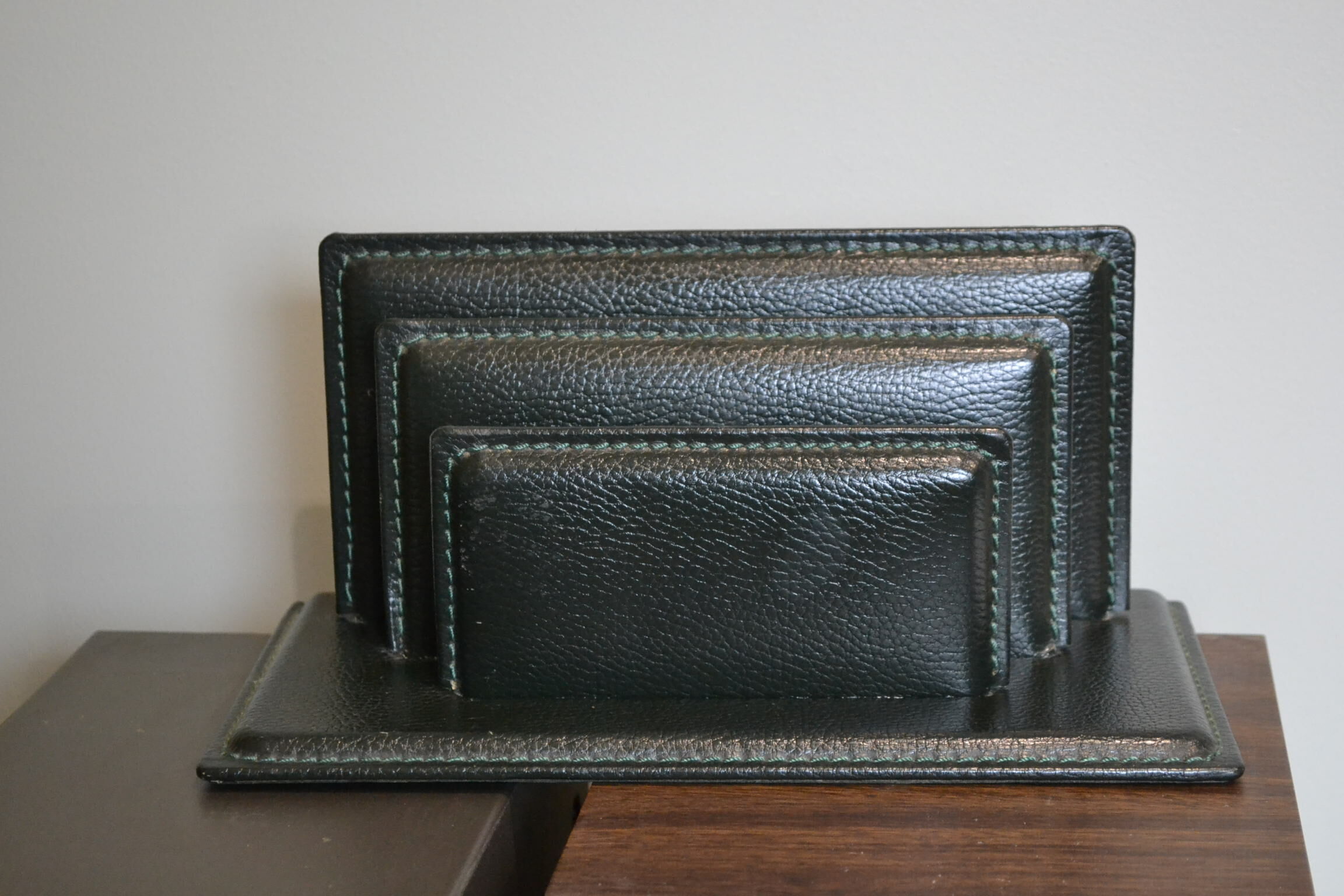 Green leather mail holder the tanner