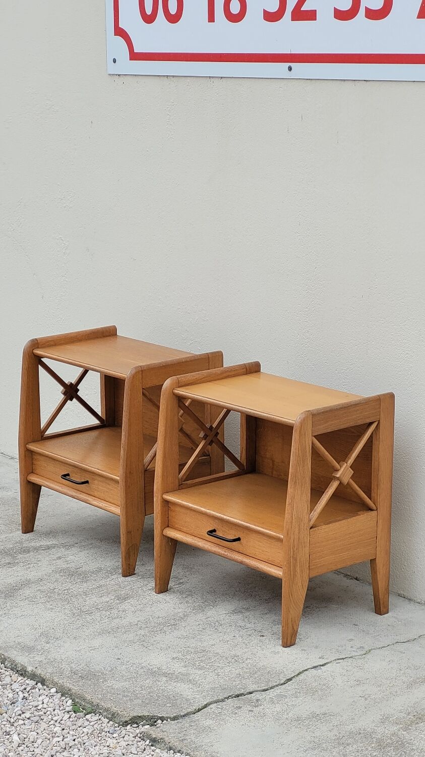 Pair of bedside table Ateliers Saint sabin oak 1950