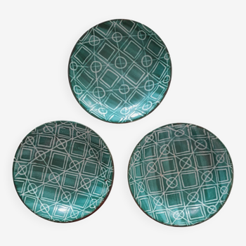3 petites assiettes creuses, Céramiques Robert Picault (1919-2000), Vallauris