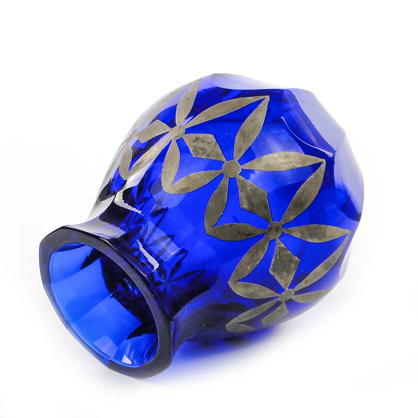 Art Deco vase, blue crystal, Poland, 1930s