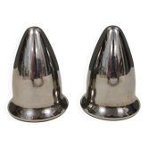 A beautiful stainless steel salt and pepper set, space age style 1980s.