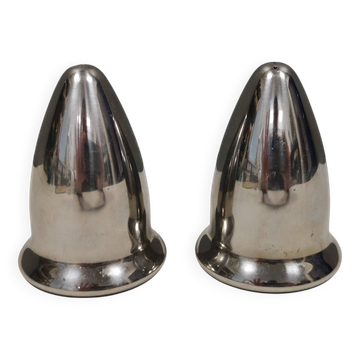 A beautiful stainless steel salt and pepper set, space age style 1980s.