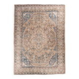 Tapis Persan Ancien Grand Format – Laine Nouée Main, Tons Beige & Bleu