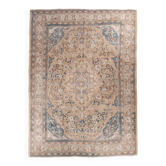 Tapis persan ancien grand format – laine nouée main, tons beige et bleu