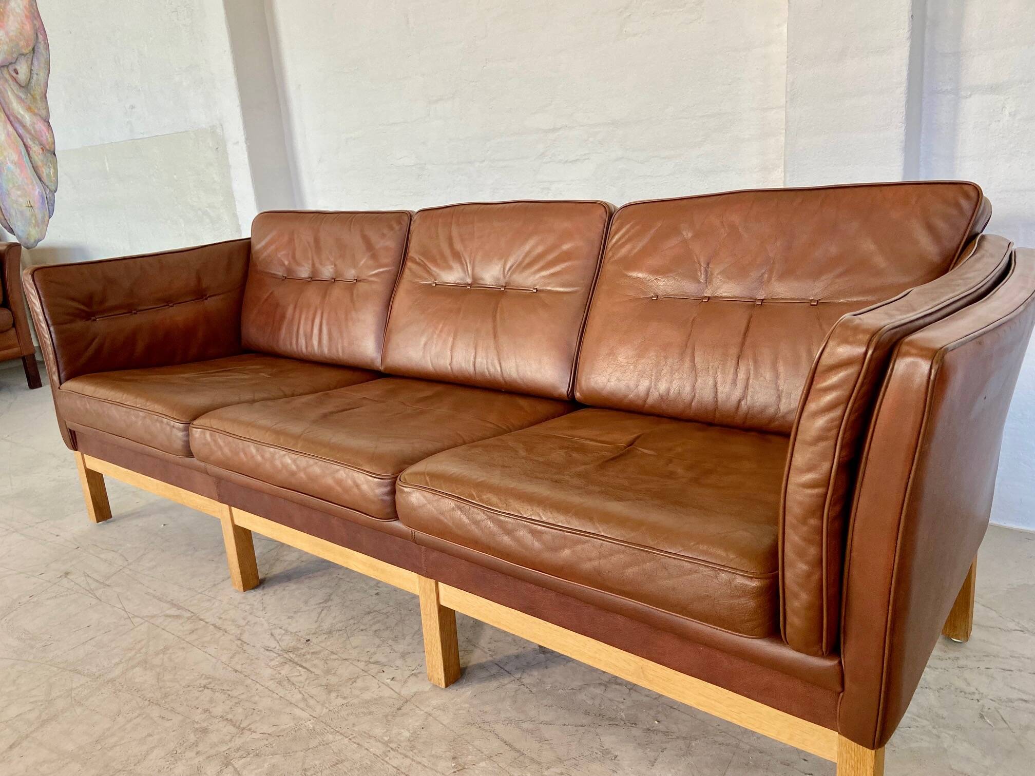 Mid century vintage danish skippers møbler 3 person sofa in coganc leather