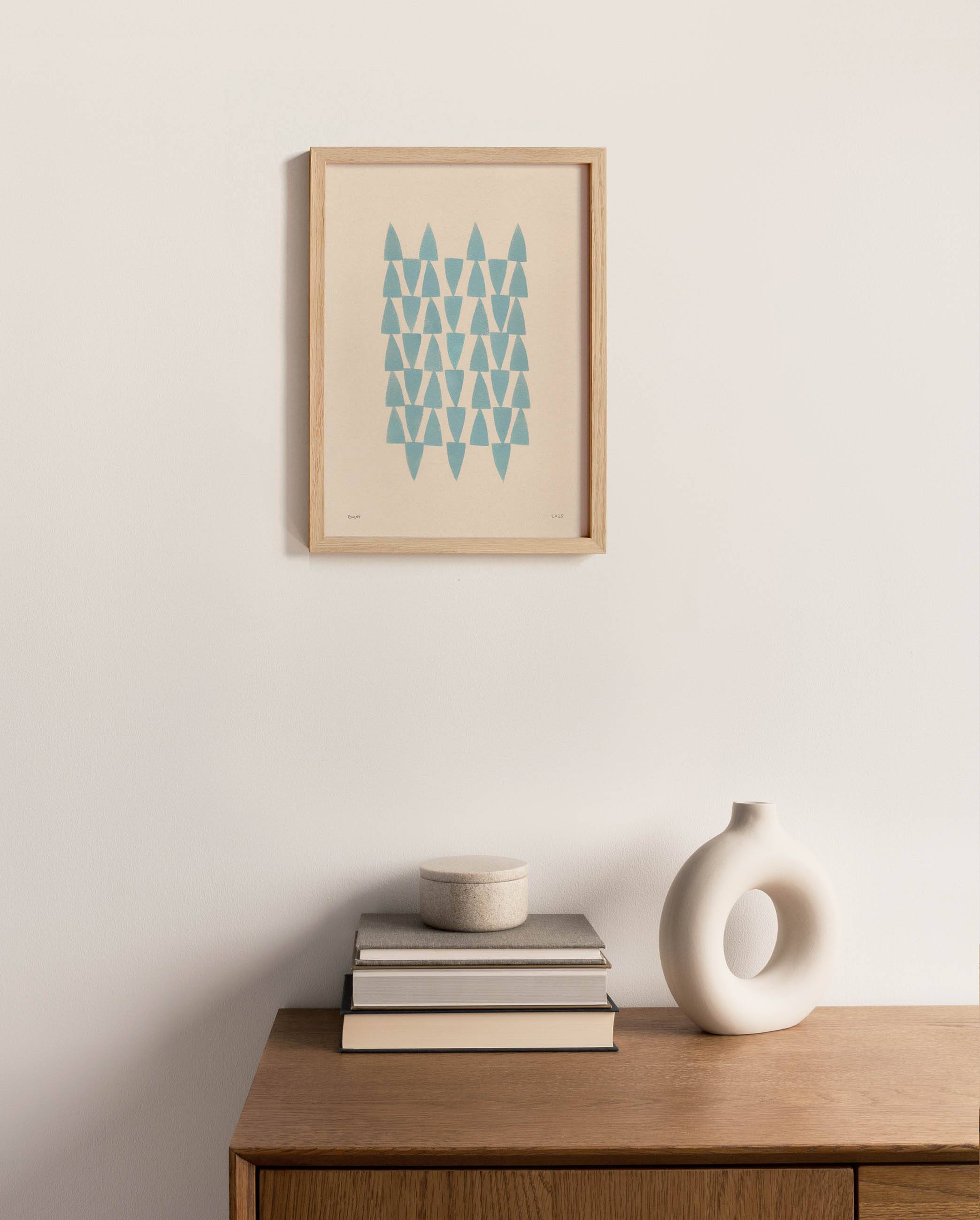 Abstract painting on E14 blue-grey paper signed Eawy