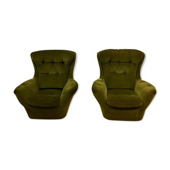 Pair of vintage green Steiner armchairs, France 1960