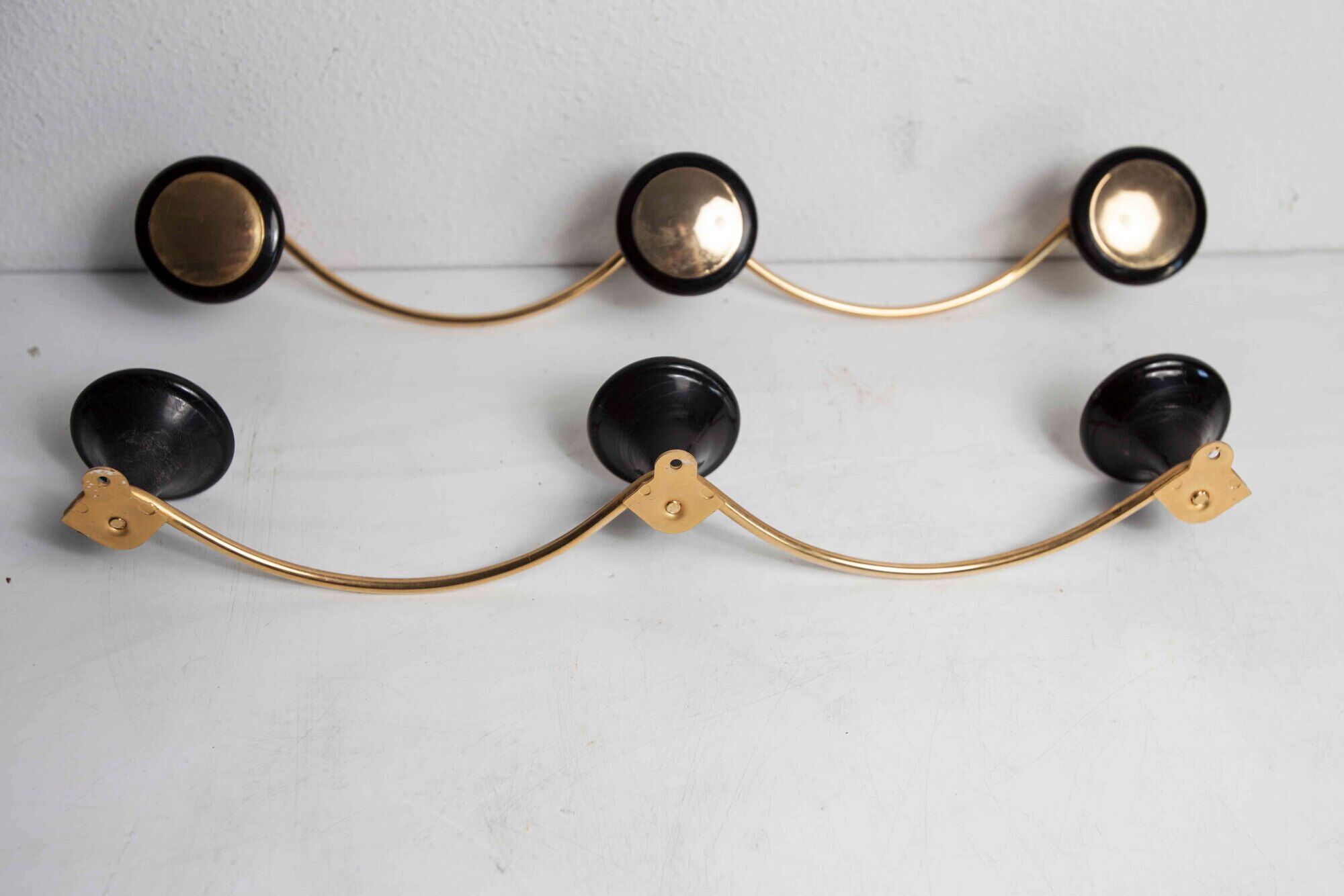 Pair of coat racks 3 hooks 1960 brass and plastic
