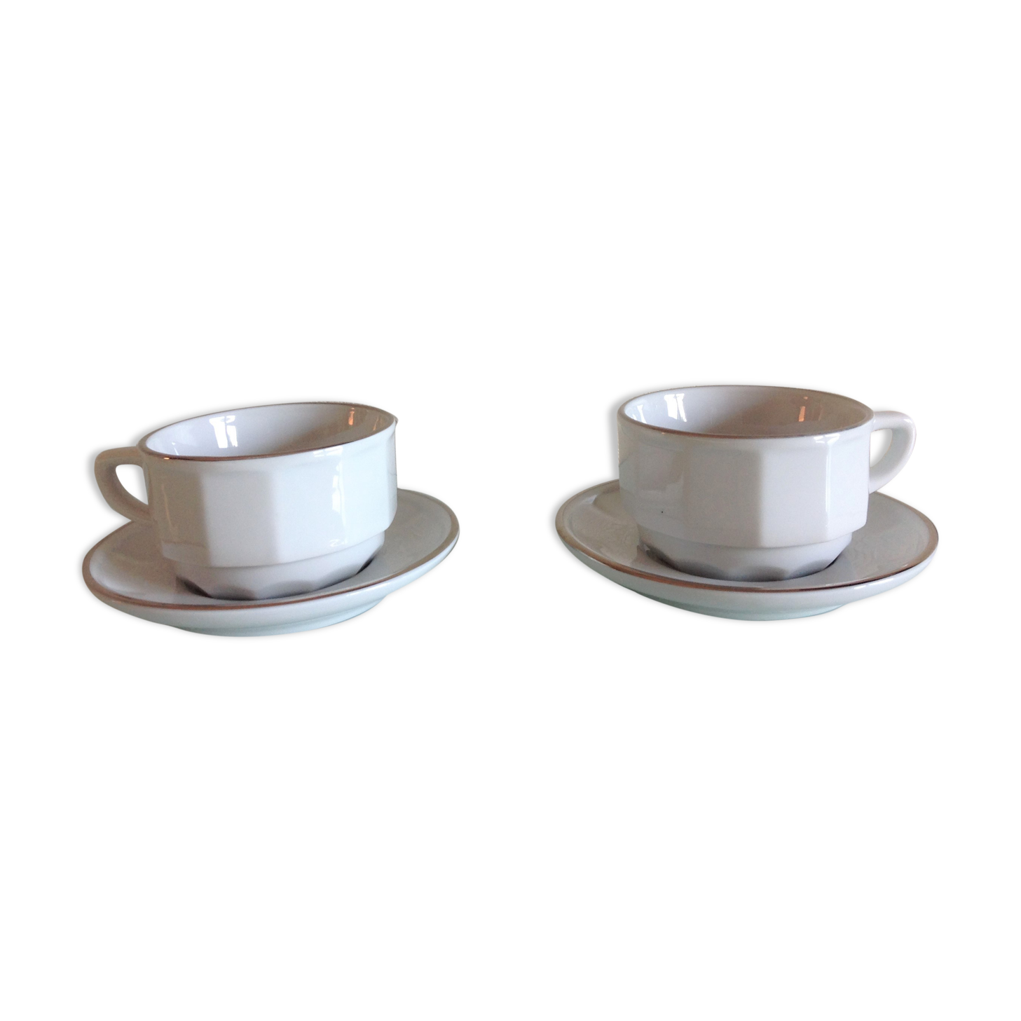 Two white cups with saucers by Apilco vintage 60-70s