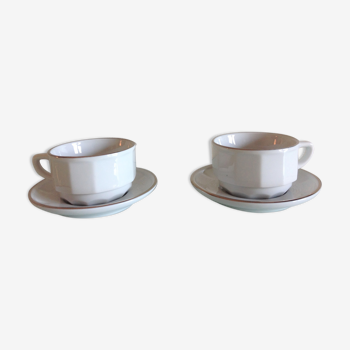 Deux tasses blanches avec soucoupes par Apilco vintage années 60-70