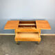 Wheeled sewing box, pear wood, beech, wicker, 1960s