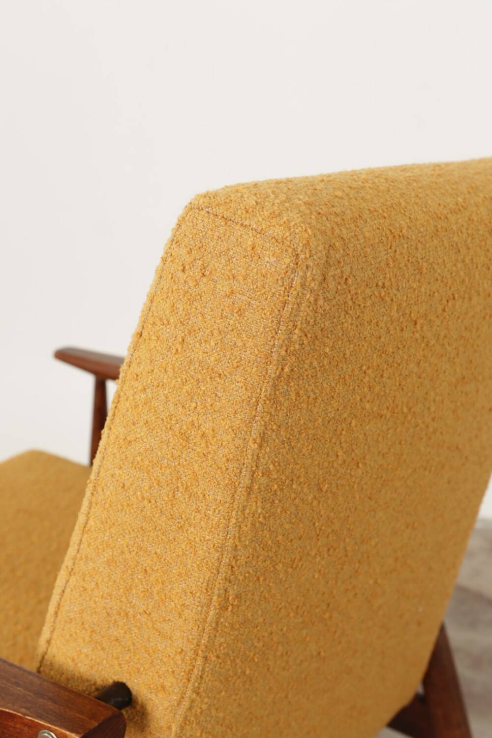 Scandinavian mustard yellow bouclé armchair 1970s by H.Lis