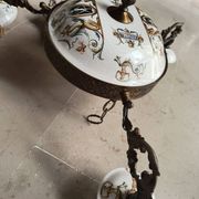 Lustre bronze, cuivre et faïence style gien