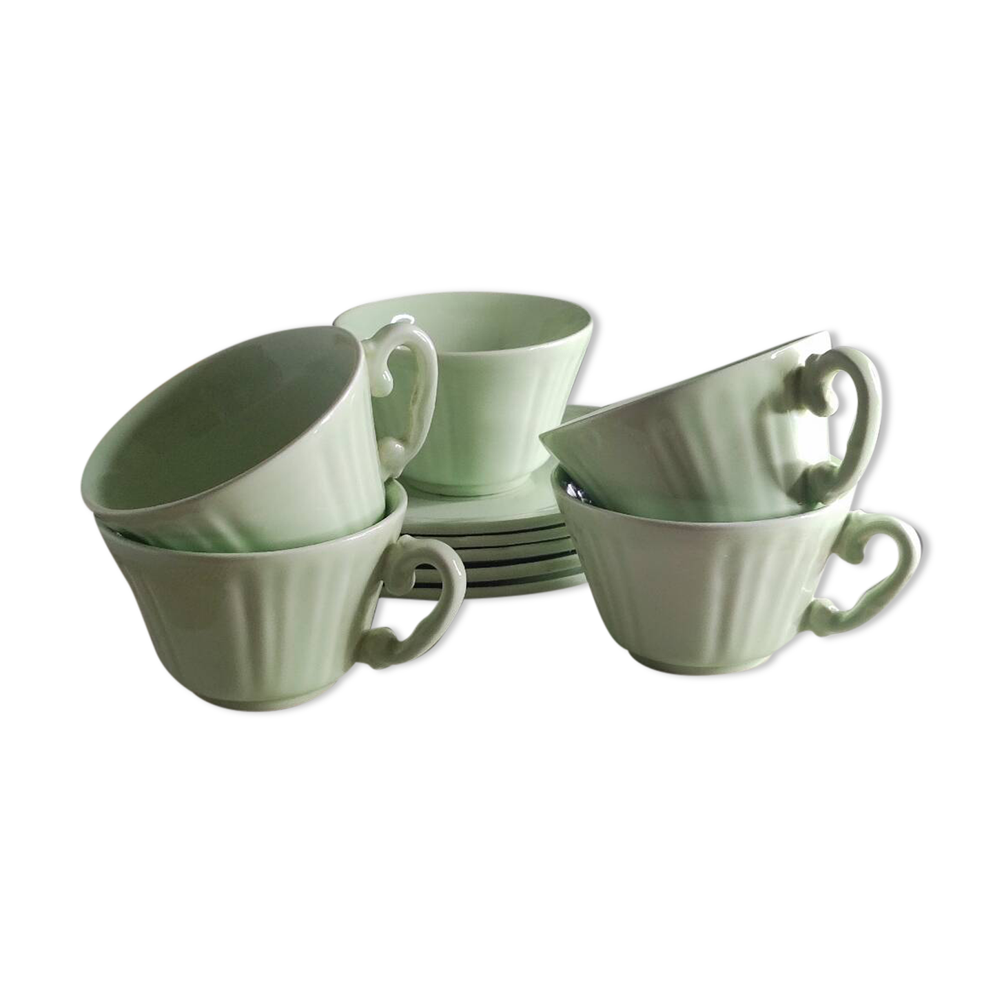 Green ceramic tea set