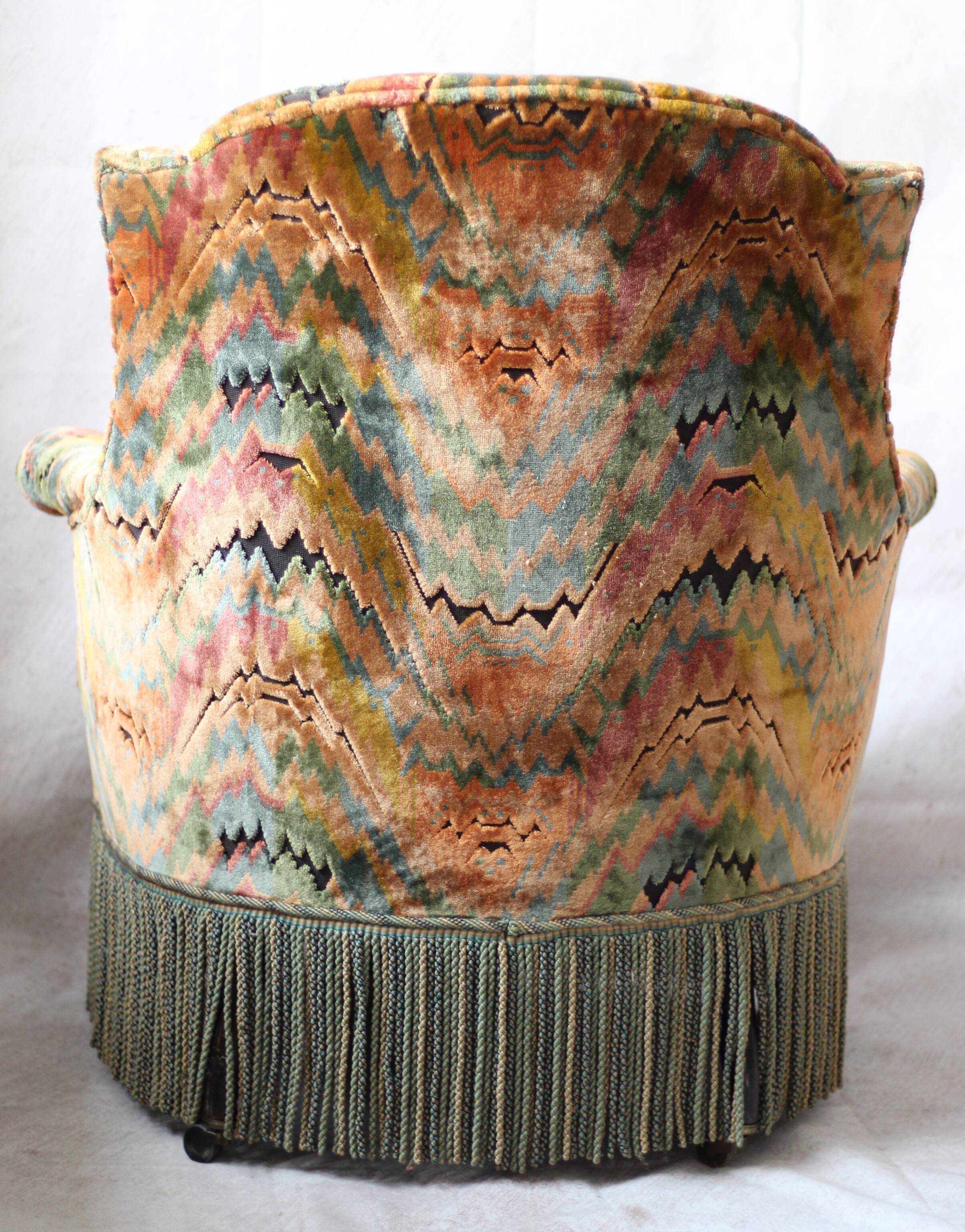 Multicolored velvet toad armchair