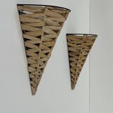 Pair of vintage raffia wall lights, France, 1980.