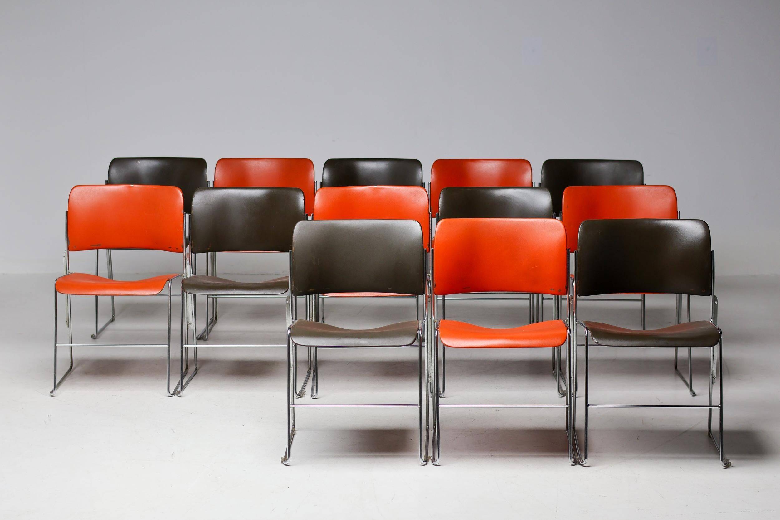 Chairs 40/4 by David Rowland - Red and Brown, Vintage 1970s, Made in the USA