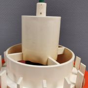 An orange pendant lamp made from hard-pressed ABS plastic. Denmark 1970s