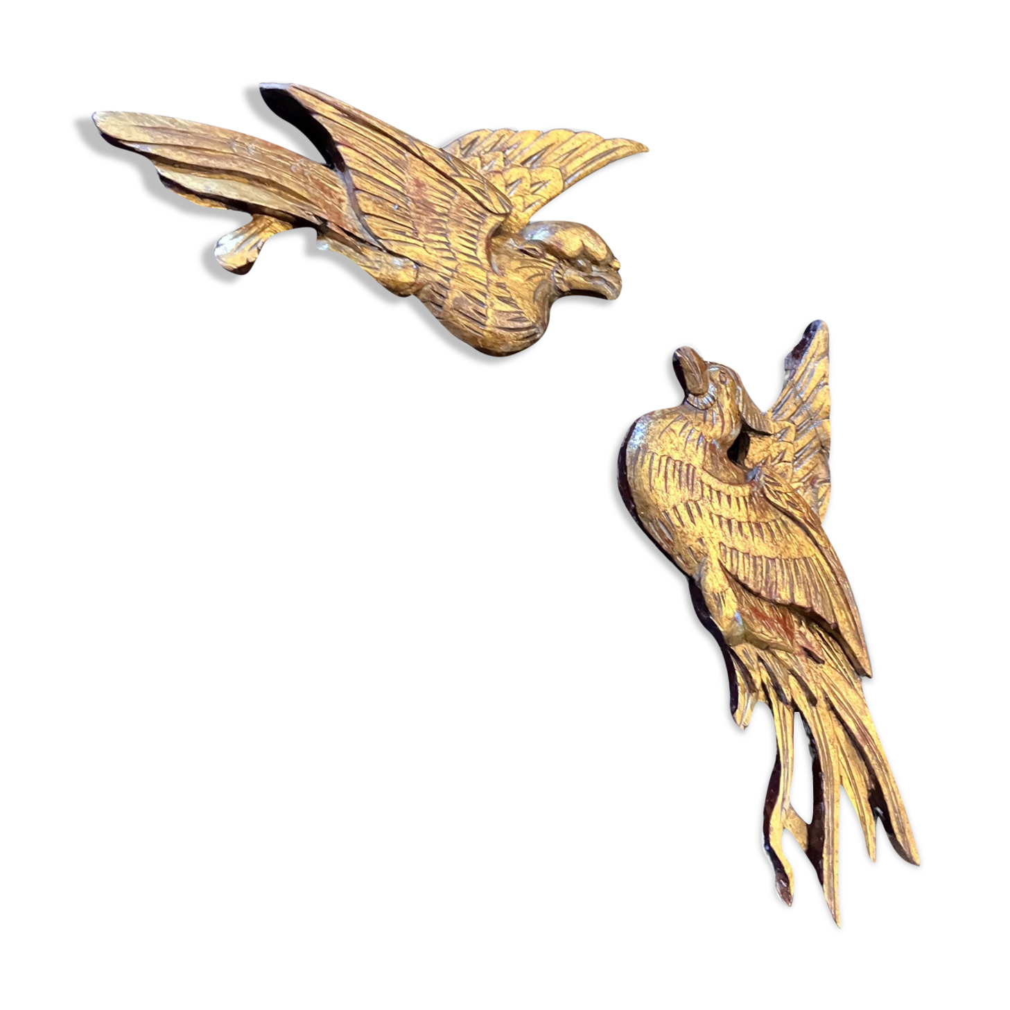 Pair of golden wood birds