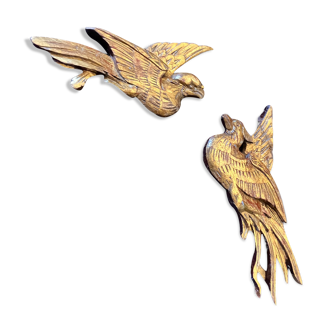 Pair of golden wood birds