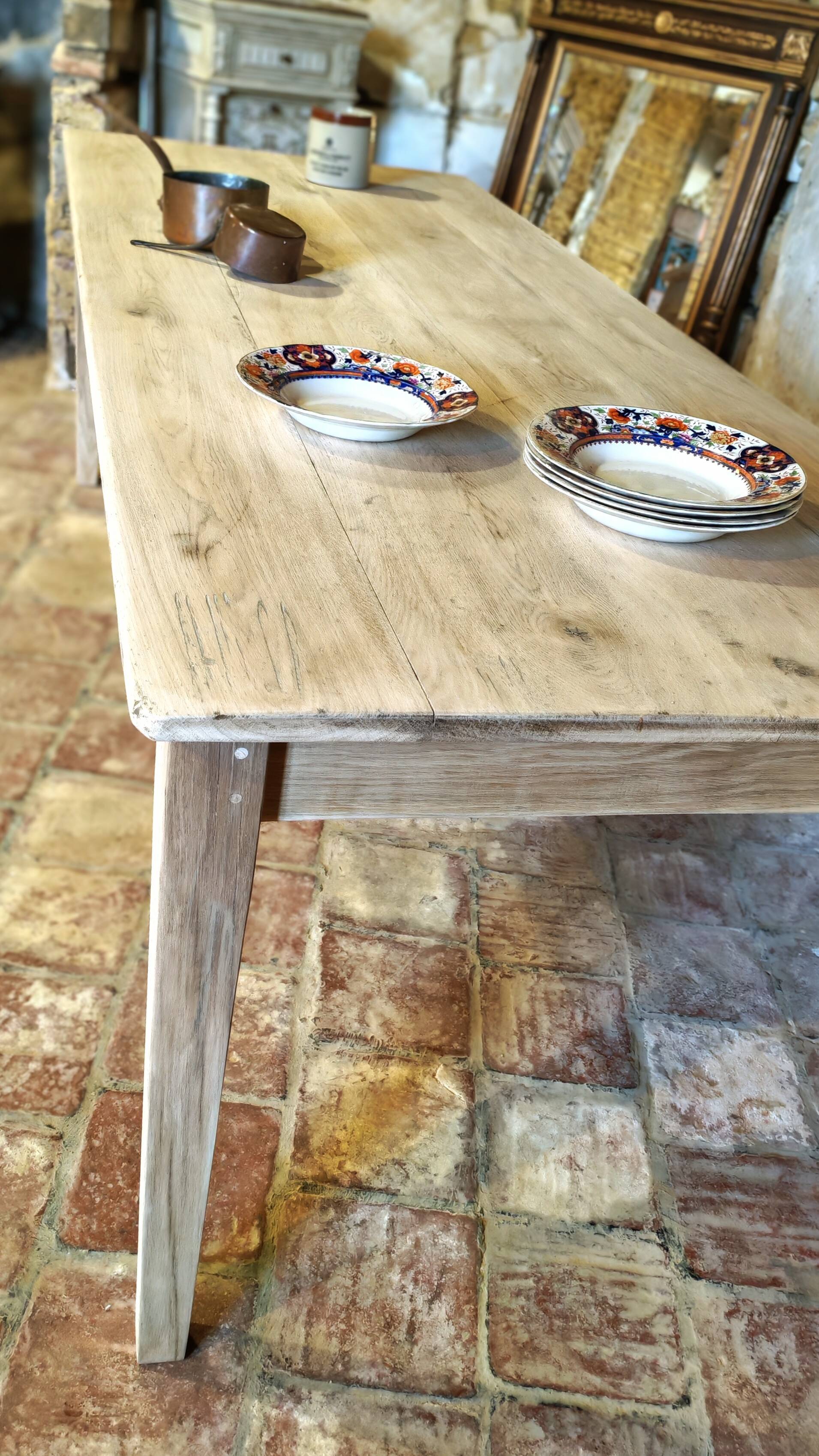 French solid oak farmhouse table 239x89 Raw patinated