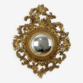 Classic Vintage Butler Mirror Gold Baroque Frame Witch's Eye Fifties