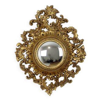 Classic Vintage Butler Mirror Gold Baroque Frame Witch's Eye Fifties