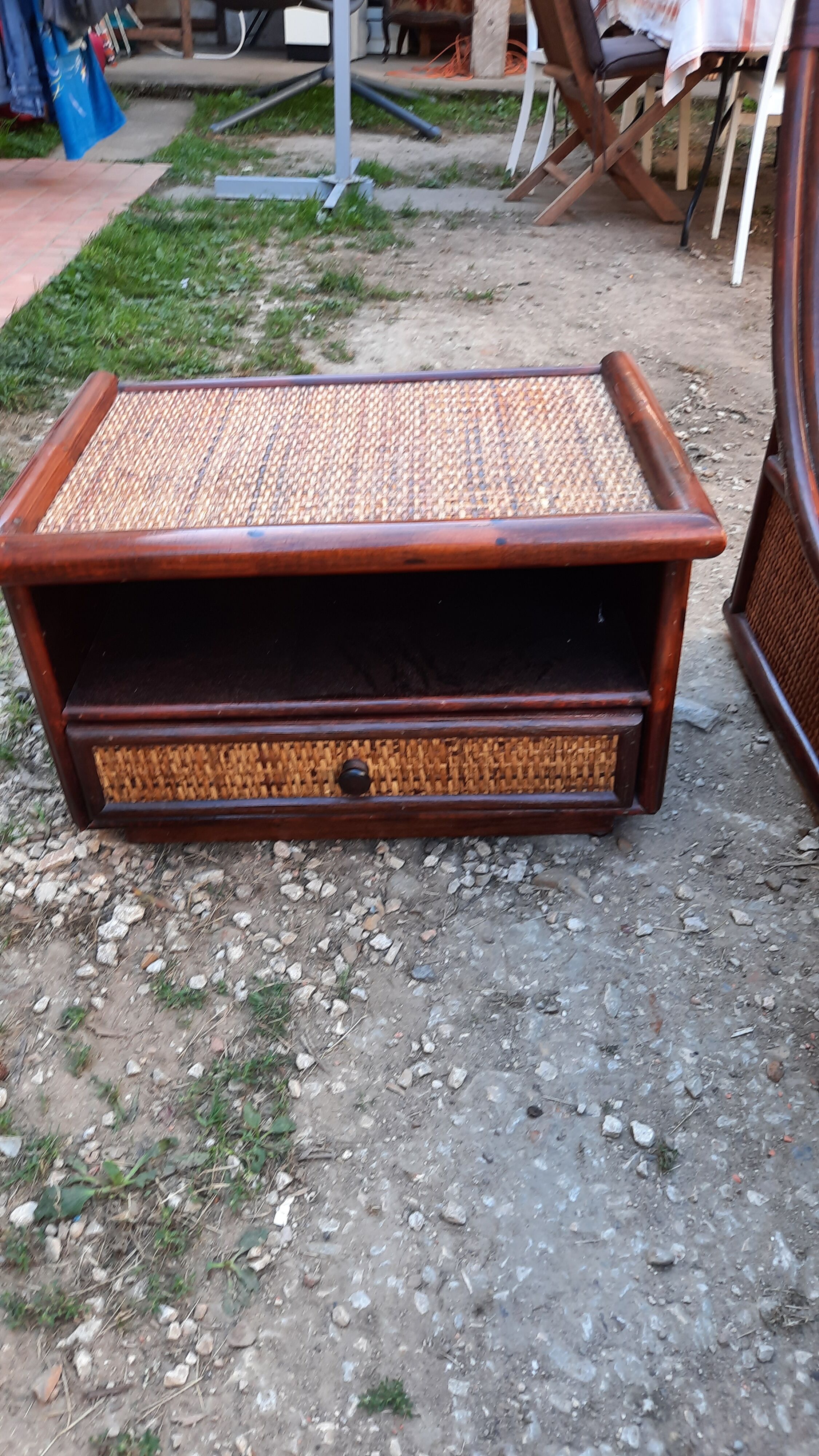 Rattan and bamboo bed and side tables