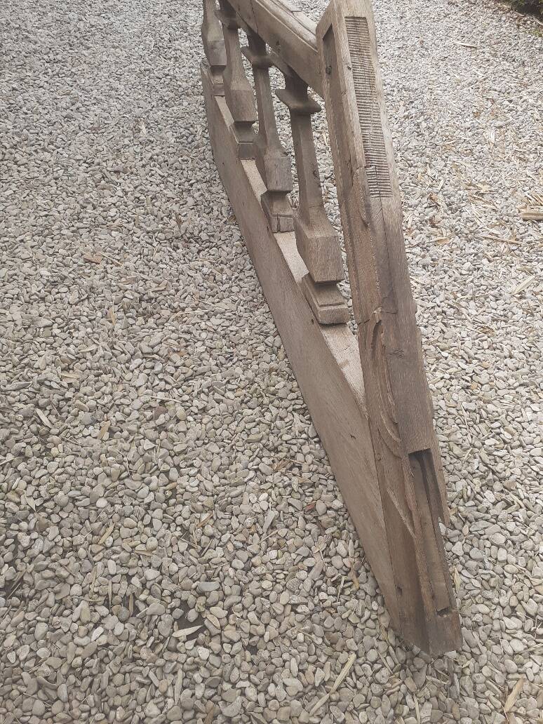 Old oak staircase balustrade with Louis XIII scrolled balusters