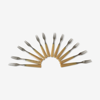 Set of 8 forks with horn dessert 60s