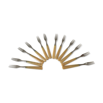 Set of 8 forks with horn dessert 60s