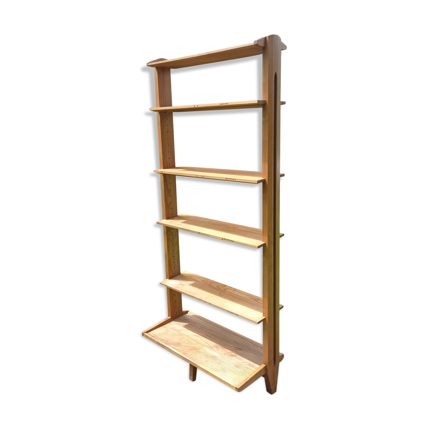 Vintage solid oak library shelf with 6 removable shelves